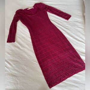 Chelsea & Violet hot pink all lace Long Sleeve midi Dress scoop neck fitted XS
